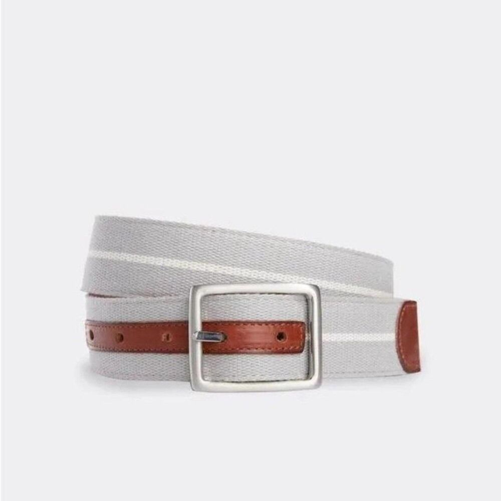 Vineyard Vines Reversible Belt Brown Leather/Granite Webbing Silver Buckle 32